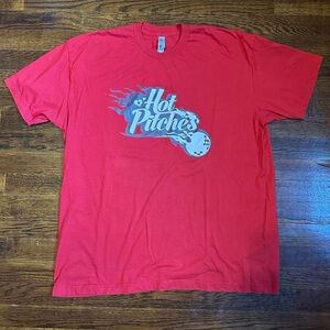Red T Shirt Size XL Hot Pitches Logo for a Women’s Kickball Team
